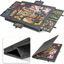 6-In-1 Multifunctional Puzzle Table-Not Easy To Fall Off | 6 Drawers, Portable Design, Felt-Backed Puzzle Board - All-In-One Educational Play Center - Black - View 5