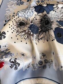 1 Piece Of Women's Elegant Retro Printed Thin Satin Square Imitation Silk Scarf, Bohemian Retro Casual Women's Scarf, Shawl, Lightweight And Comfortable Women's Headscarf, Suitable For Daily Wear And Outings In Spring And Summer - 印刷 - 查看 3