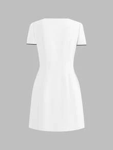 cimmuovere 女式圆领短袖前开口袋手术服护士服工作服牙医保健宠物医院实验室连衣裙