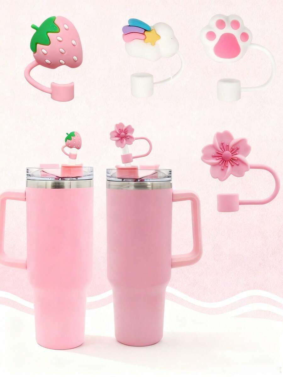 1PCS Random Straw Toppers For 10mm Cute Cartoon Drinking Straw Dispensers Cup Straw Cover Straw Topper Lovely Cartoon Reusable Drinking Straw,Cat Paw Cherry Blossom Strawberry Rainbow Designs, Straw Cover, For 30oz 40oz Tumblers,Back To School Supplies,Reusable Drinkware Accessories,Cup Decor - Nhiều màu - Xem 1