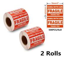 500张/卷易碎贴纸卷 - “小心轻放”“易碎”警告标签，红色和白色，感谢留言，非常适合运送易碎物品 - 彩色 - 查看 11