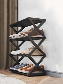 1 4-Tier Bookshelf Or Shoe Rack For Entryways, Hallways, Bedrooms And Dormitories, Black/White, Can Be Used As A Bookshelf, Shoe Rack, Easy To Assemble, Sturdy And Durable, Foldable Shoe Rack, Thickened Plastic Material Saves Space, Adjustable 4-Tier Folding Shoe Rack, Suitable For Entryway Wall Cabinets And Hallways, Small Shoe Rack