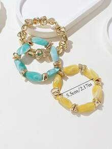 LADYCOCO 3pcs Vintage Thick Chunky Acrylic Beaded Multilayer Bracelet, Transformable Gold Chip Bracelet, Suitable For Women, Couples, Party, Daily Wear - Multicolor 25 - View 4