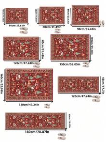 1 Pc Christmas Tree And Santa & Reindeer Beige Carpet, Non-Skid And Washable, Very Suitable For Living Room, Bedroom, Hallway, Indoor And Outdoor Use, Easy Home Christmas Decoration And Room Decoration