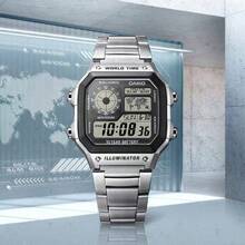 Casio Đồng hồ điện tử thời trang unisex, dây đeo thép không gỉ kiểu cổ điển, mặt vuông, tích hợp lịch, báo thức và bấm giờ, chống nước, phù hợp đeo hàng ngày B650WC-5A/AE-1200WHD-1A - Đen và trắng - Xem 6