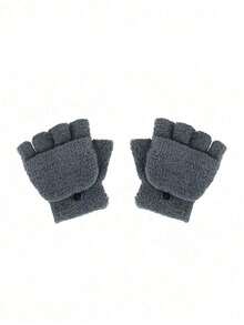 儿童露指手套可转换连指手套翻盖手套幼儿冬季柔软针织手套适合男孩和女孩 - 彩色 - 查看 11