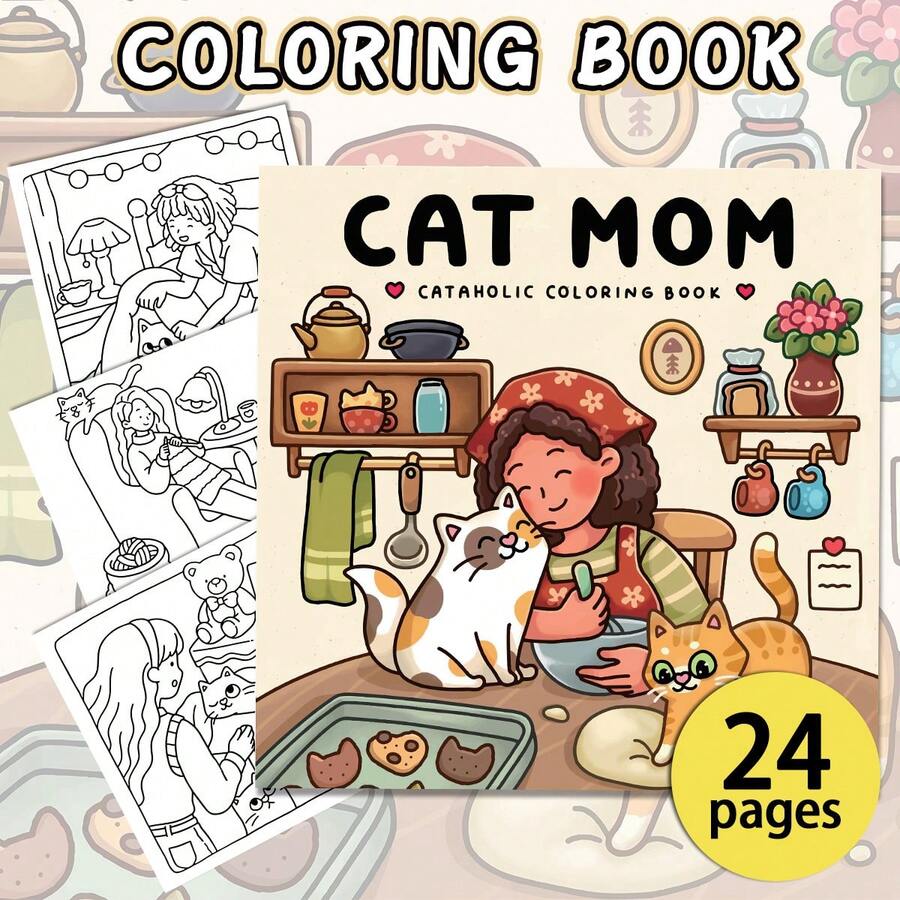 1pc Adult Coloring Book For Relaxation, Stress Relief Doodle Book | Warm Home Decor DIY Painting Patterns | Creative Gift For Cat Lovers, Suitable For Stationery, School Supplies, Perfect Gift For Girls, Wedding Season, Mother's Day
