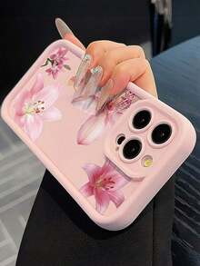 1pc Minimalist Pink Lily Flower Pattern Shockproof TPU Phone Case, Compatible With IPhone 16 Pro Max/15 Plus/14/13/12/11/8P/XS Max And Galaxy S24 Ultra/S23 FE/S22/S21/S20/A52S/A15/A03 - Kiểu 2 (1 chiếc) - Xem 4