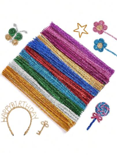 100PCS Assorted Colors Twistable Pipe Cleaner Yarn,Glitter Chenille Stems, Festive Christmas Sparkle Tinsel Stems, DIY Supplies For Home, Kitchen, Party Decorations,Christmas Decorations