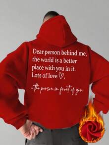 K-GLORY Men's Casual Versatile Healing Warm Slogan Print Kangaroo Pocket Hoodie Sweatshirt, Suitable For Couples, Autumn/Winter - Red - View 4