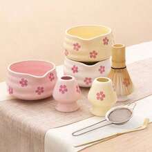 1pc/2pcs/3pcs/4pcs/5pcs Matcha Set, Cute Matcha Set Including 1 Matcha Bowl, 1 Matcha Spoon, 1 Matcha Stand, 1 Bamboo Scoop, 1 Sifter. 5pcs Matcha Set, Suitable For Matcha Lovers And Beginners, Perfect For Preparing Matcha Latte Beverage Ritual At Home Or Restaurant - Pink - View 2