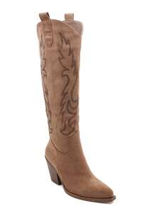 Des bottes western élégantes ornées de strass scintillants, avec un talon biseauté et un bout carré pour un look féminin et affirmé. - 駝色 - 查看 1