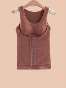 女士无缝加垫按扣收腹保暖内衣背心，可调节塑形，舒适胸部支撑和腰部收紧，适合秋冬季 - 咖啡棕 - 查看 4