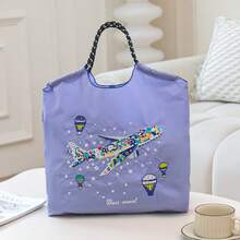 Neue Damen Umhängetasche, japanisch besticktes buntes Flugzeug Muster Shopper mit großer Kapazität, leicht faltbare Einkaufstasche geeignet für Pendeln, Reisen, Einkaufen, Dates, Überraschungsgeschenk, Weihnachtsgeschenk, Handtasche mit großer Kapazität, Pendlertasche, Damentasche