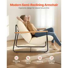 Accent Chair, Metal Framed Chair With Wooden Armrests, Modern Cozy Upholstered Armchair, With Soft Foam Cushioning, Detachable Cushion, For Living Room, Bedroom, Reading Room, Office, Beige - 米色 - 查看 2