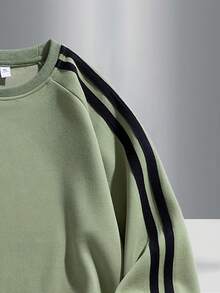 Fashionable High Street Contrast Color Stripe Decor Ribbed Cuff & Hem Outdoor Casual Pullover Sweatshirt For Teenagers, Spring/Autumn - Green - View 4