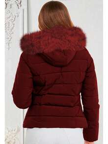 Chamarra para mujercon cierre frontal y bolsillos laterales con capucha y diseño moderno moda casual Chamarra Capitonada Moda Dama Moderna Forro Peluche Moderna - Rojo - Ver 3