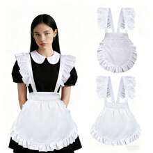 1pc Ruched Maid Style Kitchen Apron, Women's Cooking Apron, Household Cleaning Apron, Cooking Apron, European Style White Apron, Maid Pleated Apron, Daily Half-Body Waitress Apron, Home Living Holiday Decor, Holiday Apron, Kitchen Accessories, Suitable For Kitchen, Bathroom, Home, Outdoor