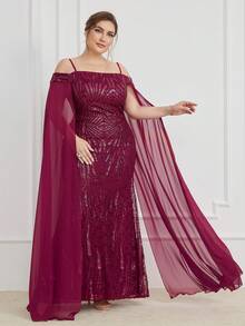 UNITHORSE [Random Cut] Floor-Length Sequin Embroidered Formal Dress - Burgundy - View 5