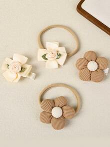 3pcs/Set New 3D Floral Baby Headbands, Cute Chiffon Flower Infant Headbands, 3pcs Chiffon 3D Floral Girl Hair Clips, Versatile Pastoral Style Baby Hair Accessories (Excluding Paper Card)