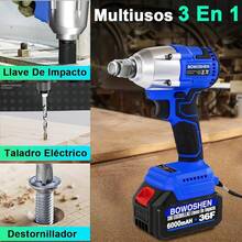 Llave de Impacto Inalámbrico 1/2 Sin Escobillas Pistola de Impacto Con Batería 650N.M, Taladro y Atornillador 3 EN 1, Cargador Y 4 Dados Para Coche Y El Hogar - Azul, 2 Baterías - Ver 7