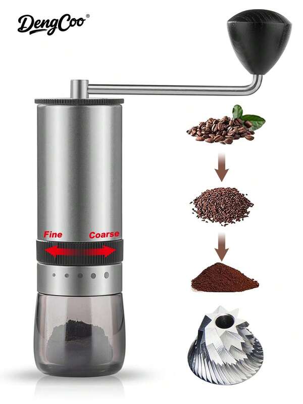 Dengcoo 1 Stück Außenverstellbarer Mahlwerk, Manueller Kaffeebohnenmühle, Edelstahl Sieben-Winkel Mahlwerk, Mehrstufige Einstellung, Geeignet für alle Arten von Kaffeeausstattung, Kaffee-Zubehör, Camping, Zuhause.