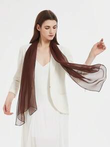 1 pieza Bufanda de gasa de unicolor clásico para mujer, bufanda de seda versátil, primavera para vestido - Café integral - Ver 3
