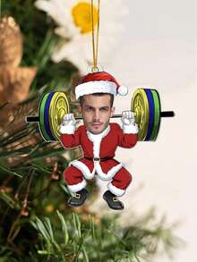 Customized Personalized Photo Of A Human Face Of Santa Claus For Weightlifting Hanging Ornaments As Christmas Tree Decorations. Gift For Fitness Enthusiasts And Exercise Partners. Decorations For Christmas Parties.,Elegant Living,Artful Living - Barbell - View 5