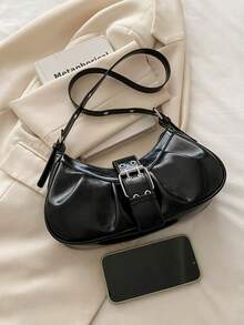 1pc Women's Retro Moto Punk Rivet Decor Adjustable Strap Large Capacity Soft Faux Oiled Leather Ombre Shoulder/Underarm Bag, Suitable For Work, Commute, Date, Party , Goth