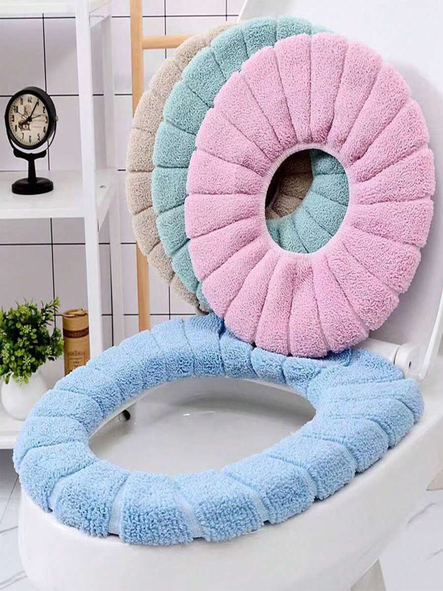 1pc Soft & Warm Toilet Seat Cover, Washable Thickened Cushion Suitable For Toilet And Bidet, Anti-Slip Elastic Design, Universal Fit