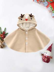BOARNSEORL Baby Jungen Kapuzen-Hirsch-Muster Khaki Oberbekleidung, warm & bequem, Knopfverschluss vorne, geeignet für Weihnachten, Alltag, Partys, Winter - Khaki - Übersicht 2