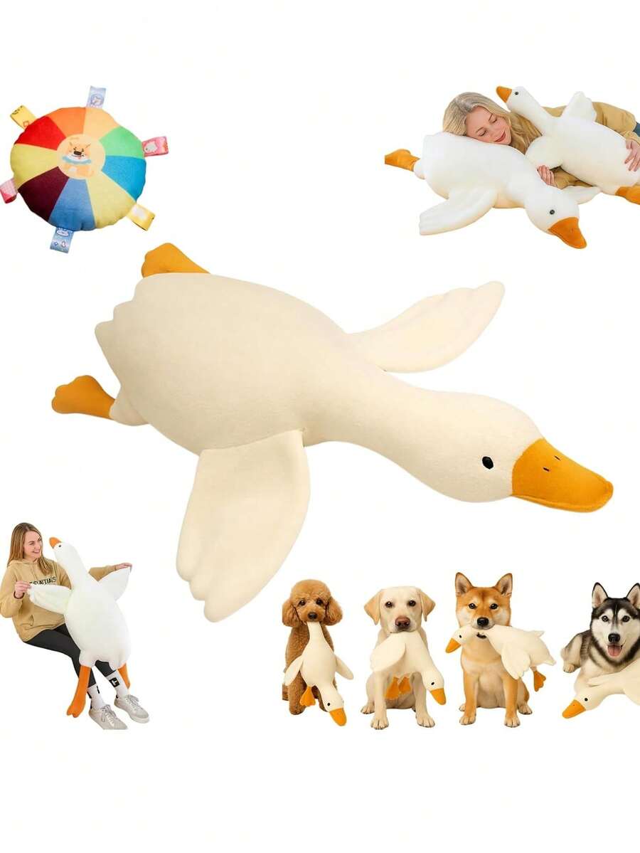 1 Stück weiches Plüsch Ente Stofftier, Weiß/Grau/Braun, Begleittier für Katzen und Hunde, hilft Hunden beim Spielen und Energieaufwand, geeignet für kleine bis mittlere Haustiere (nicht für große Haustiere empfohlen, da sie es zerkauen und beschädigen könnten)