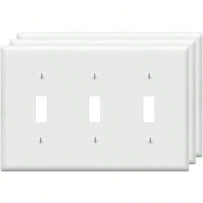 Toggle Light Switch Wall Plates 3Gang Switch Electrical Cover Plate Unbreakable Thermoplastic Faceplate White 3 Pack