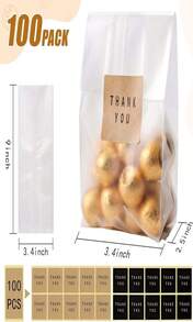 LOKQING Cellophane Treat Bags Cookie Bags For Packaging Clear Gift Bag With Stickers For Cookies,Candy,Chocolates(Fog,9x33inch) - ColorD - 查看 3