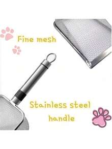 Cat Litter Scoop Stainless Steel Mesh Scooper Long Handle Deep Shovel Non-Stick Coated Metal Litter Scoop For Litter Box Kitten Pooper Lifter