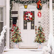 Set de 2 Árboles de Navidad Artificiales de 90 cm para Escritorio, 78 Luces LED Cálidas con 8 Modos, Más de 160 Ramas y Base con Caja de Luz de Muñeco de Nieve, Decoración Navideña Verde - Verde - Ver 8