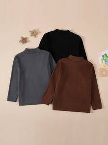 3pcs/Set Young Boys Cartoon Baseball Bear Fishing Bear Crocodile And Letter Print, Casual Comfortable Soft Fleece Tops, Long Sleeve Tops Turtleneck, Thermal Fall Outfits Underwear Suit For Autumn/Winter