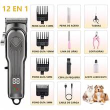 12 en 1 Cortapelos Eléctrico para Perros y Gatos, Con Herramientas de Aseo, Rasuradora Recargable para Perro, Fácil de Recortar, Maquina para Cortar Para Todo Tipo de Pelo de Mascotas - Gris-negro - Ver 7