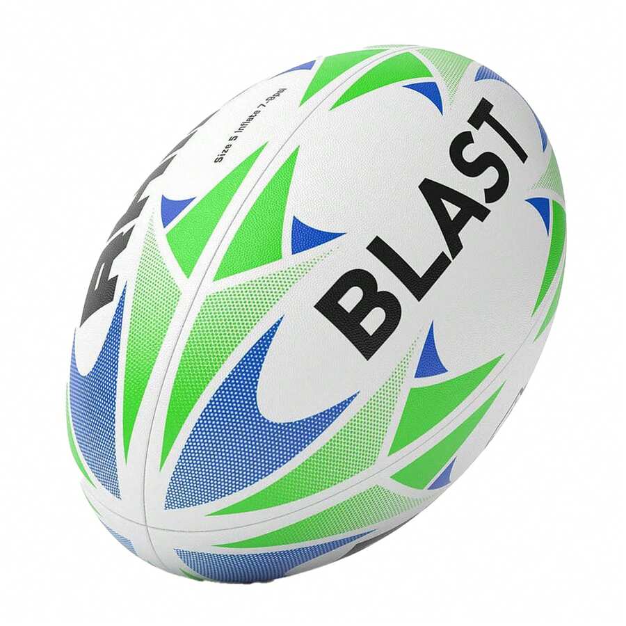 RHINO Blast Rugby Ball (White/Blue/Green) - 100% Mixed - 400gsm - (RD3026) - Multicolor - View 1