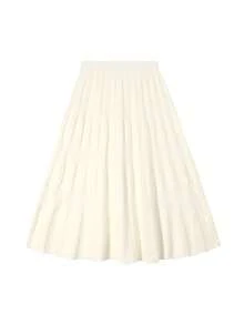 秋冬新款针织褶皱A字裙，修身柔软，适合女士 - 杏色 - 查看 5