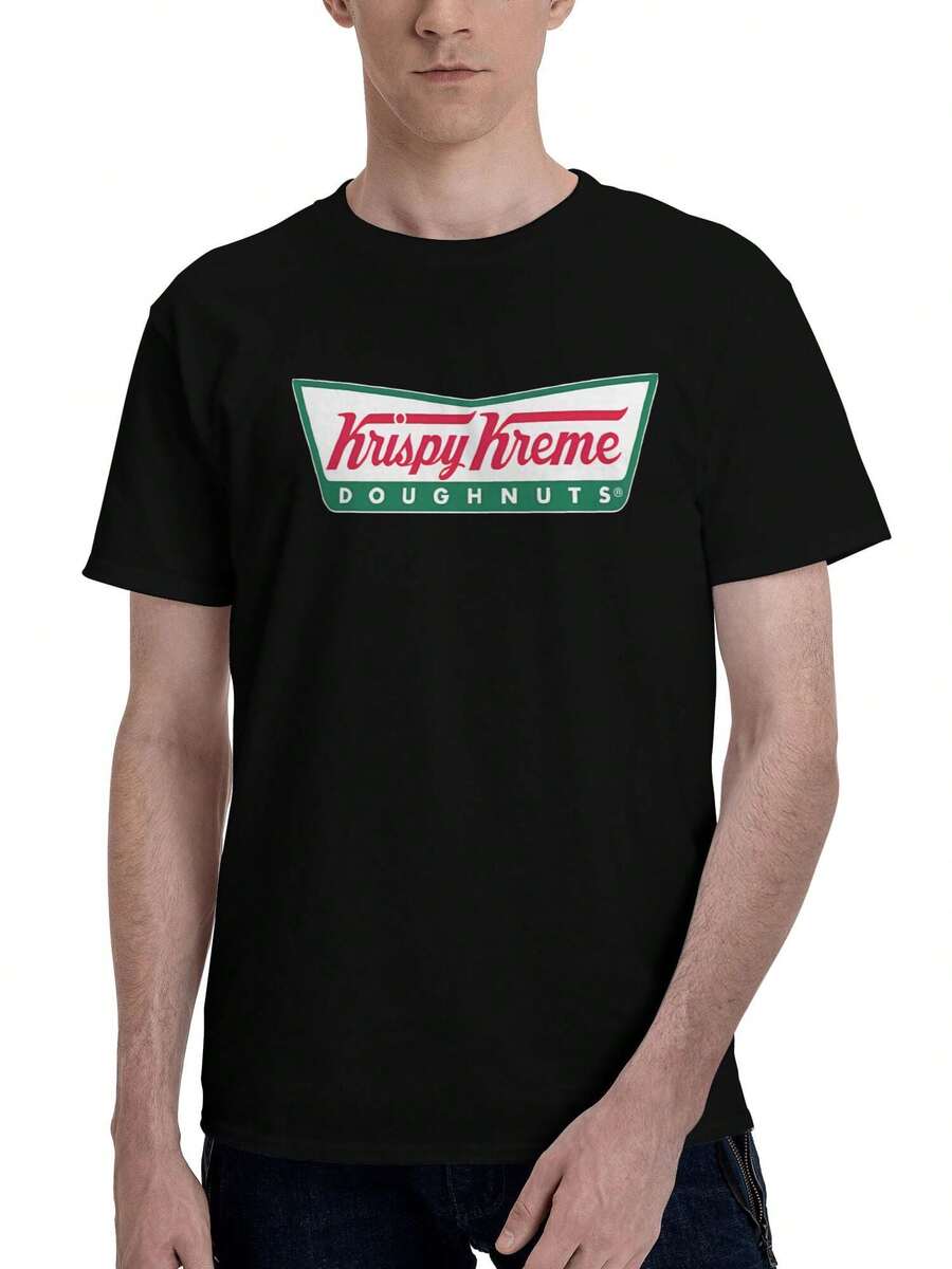 New Krispy Kreme Doughnuts Restaurant Casual Rock T-Shirt For Men - Loose-Fit, Round Neck With Graphic Print, Ideal For Everyday Use - màu đen - Xem 1