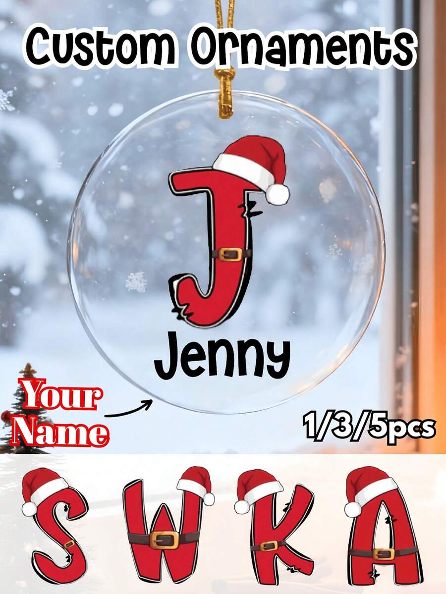 1/3/5pcs Personalized Custom Name Christmas Ornament - 4inch Personalised Santa Claus Decorative Letters,Custom Name Pendant,Smooth Finish - Great For Christmas Tree Decoration, Family Holiday Gifts, Home Festive Decor - Suitable For Adults, Kids, Newlyweds, Gift Recipients - Christmas Keepsake, Holiday Memory Keepsake, Custom Name, Holiday Decor - Multicolor (round Christmas Style) - View 1