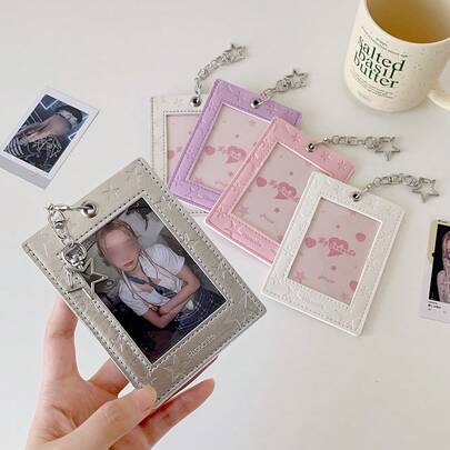 INS Fashion Korean Style Silver Star Card Holder, Cute Idol 3-Inch Photo Album, Student Backpack Pendant, Card Wallet, Metro/ID Card Protector