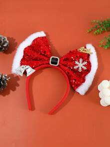1pc Christmas Glitter 9.84 Inch Large Bow Headband Hair Accessory New Year Christmas Decoration Photo Prop Party Headpiece Headband, Suitable For Children's Christmas Decoration Use