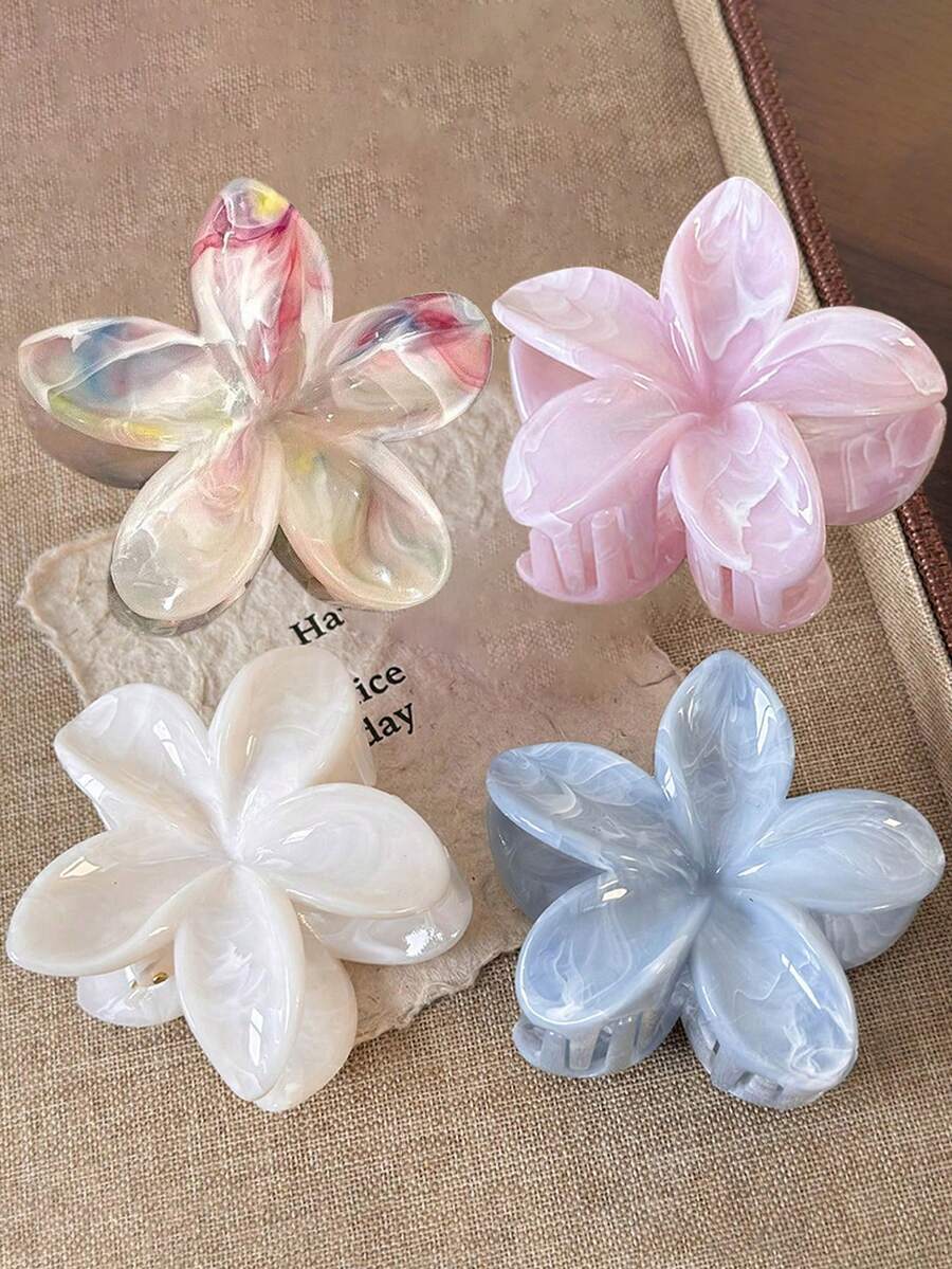 4 Stück/1 Stück Damen Rosa, Weiß, Blau Farbverlauf 7,3 cm/2,87 Zoll große leichte Kunststoff Haarspangen mit Blumenmuster, modische vielseitige hochwertige elegante einfarbige Haarkrallen, geeignet für Alltag, Lässig, Party, Pendeln, Strand, Baden, Make-up, Frisuren, elegante Haarklammer Winter Haaraccessoires Mode Haarklammer Blume