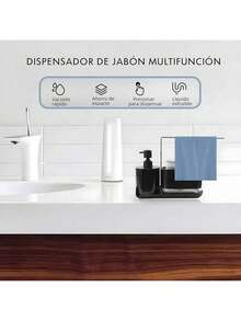 Bebeay Dispensador De Jabon Cocina, 4 In 1 Dispensador Deón para Trastes con Soporte para Paños y Jabonera, Abs Resistente, Juego De Jaboneras Organizador para Cocina, Baño y Fregadero (Nergo) - nervio - Ver 11