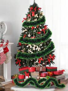 10PCS 9 Cm 2-Meter Encrypted Christmas Decorative Strips, Woolen Strips, Floral Ribbons, Dark Green, White Edge, Green Edge, Festive Atmosphere Decoration Supplies - Multicolor - View 7