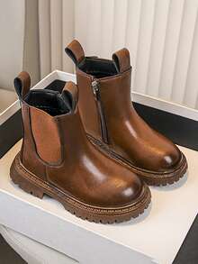 Toddler Kids Leather Chelsea Boots Boys Girls Ankle Boots With Zipper And Elastic Side