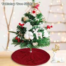 1pc Knitted Christmas Tree Skirt – 18.11 Inch Red Cable Knit Small Xmas Tree Base Cover With Bow Tie , Rustic Holiday Decoration For Mini Christmas Tree, Home, Party, Farmhouse Decor Christmas Decorations Winter Room Decor Christmas Decorations Home Christmas Gifts Christmas Decor - Multicolor - View 10