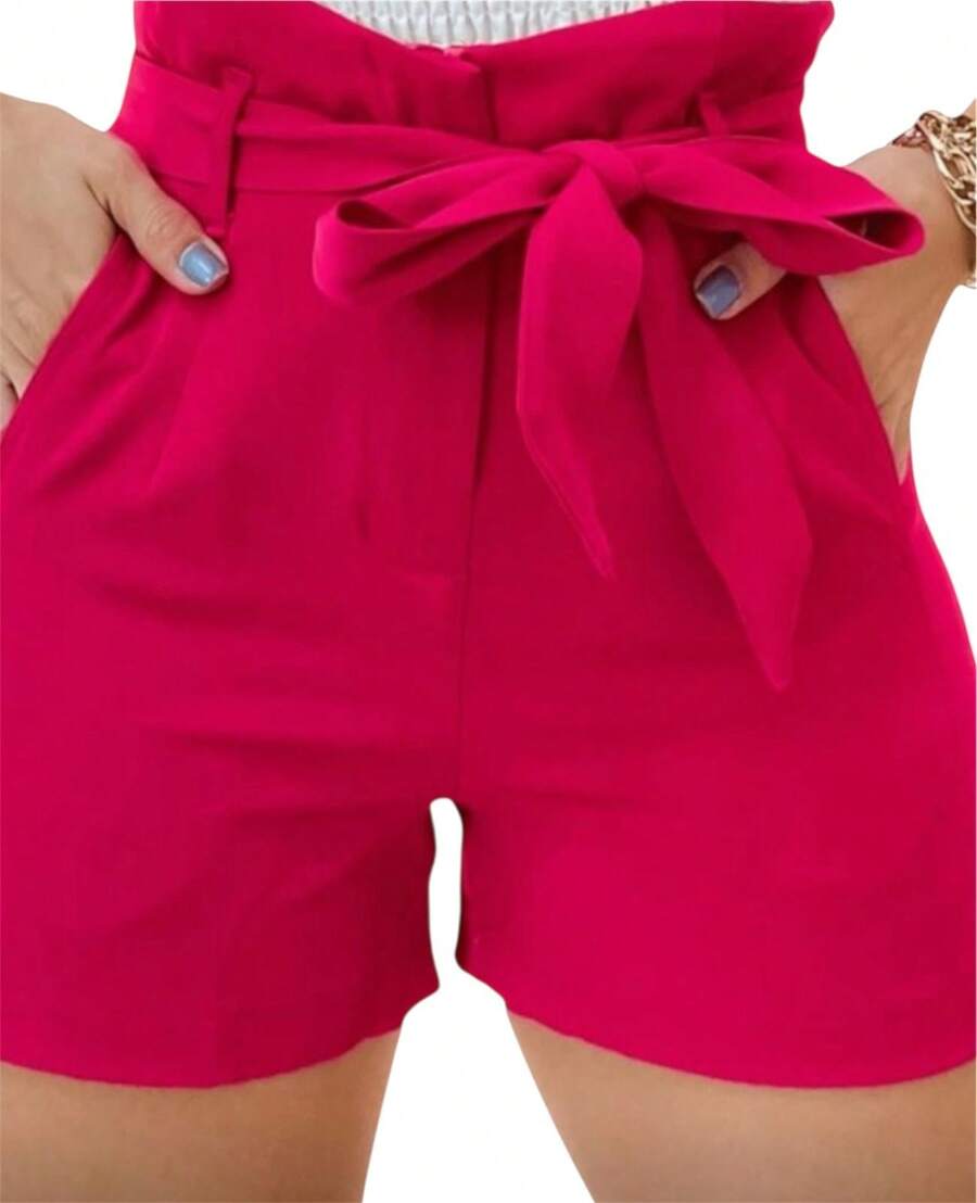 New 2025 Shorts With Belt, Pocket And Zipper On The Front - Hot Pink - View 1